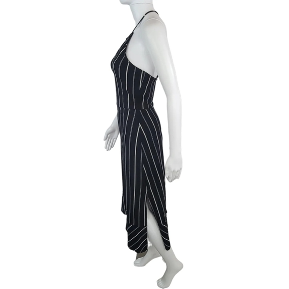 Express Black & White Striped Spaghetti Strap Halter Midi Ruffle Dress Sz L - Picture 7 of 7